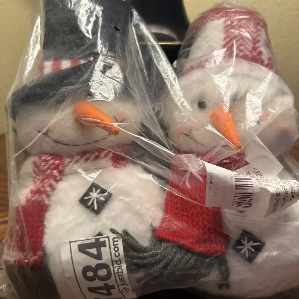 Pair Of Plush Snowmen Christmas Decor Weighted Base New
